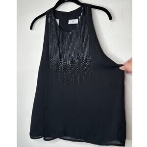 MLV Black Sequin & Beads Round Neck Sleeveless Keyhole Back Tank Blouse M